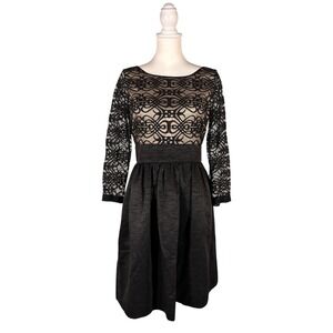 Eliza J Black Illusion Dress Women's 6 3/4 Sleeve LBD Cocktail Whimsigoth Gothic